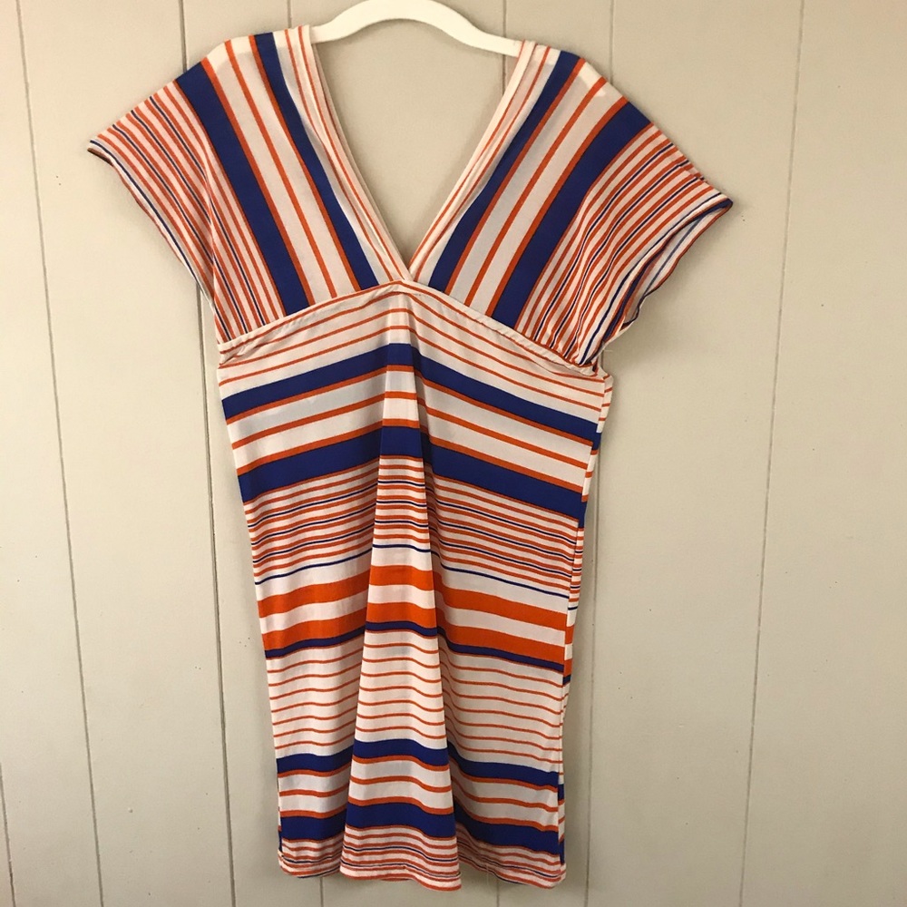 Cute orange, blue, and white blouse (could be worn as a dress or a cover up)